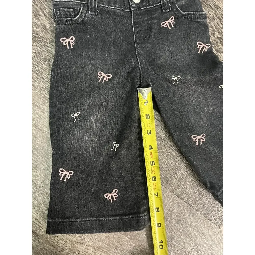 Juniors Baby Girl Cat & Jack Size 18M Wide Leg Black Jeans Embroidered Bows